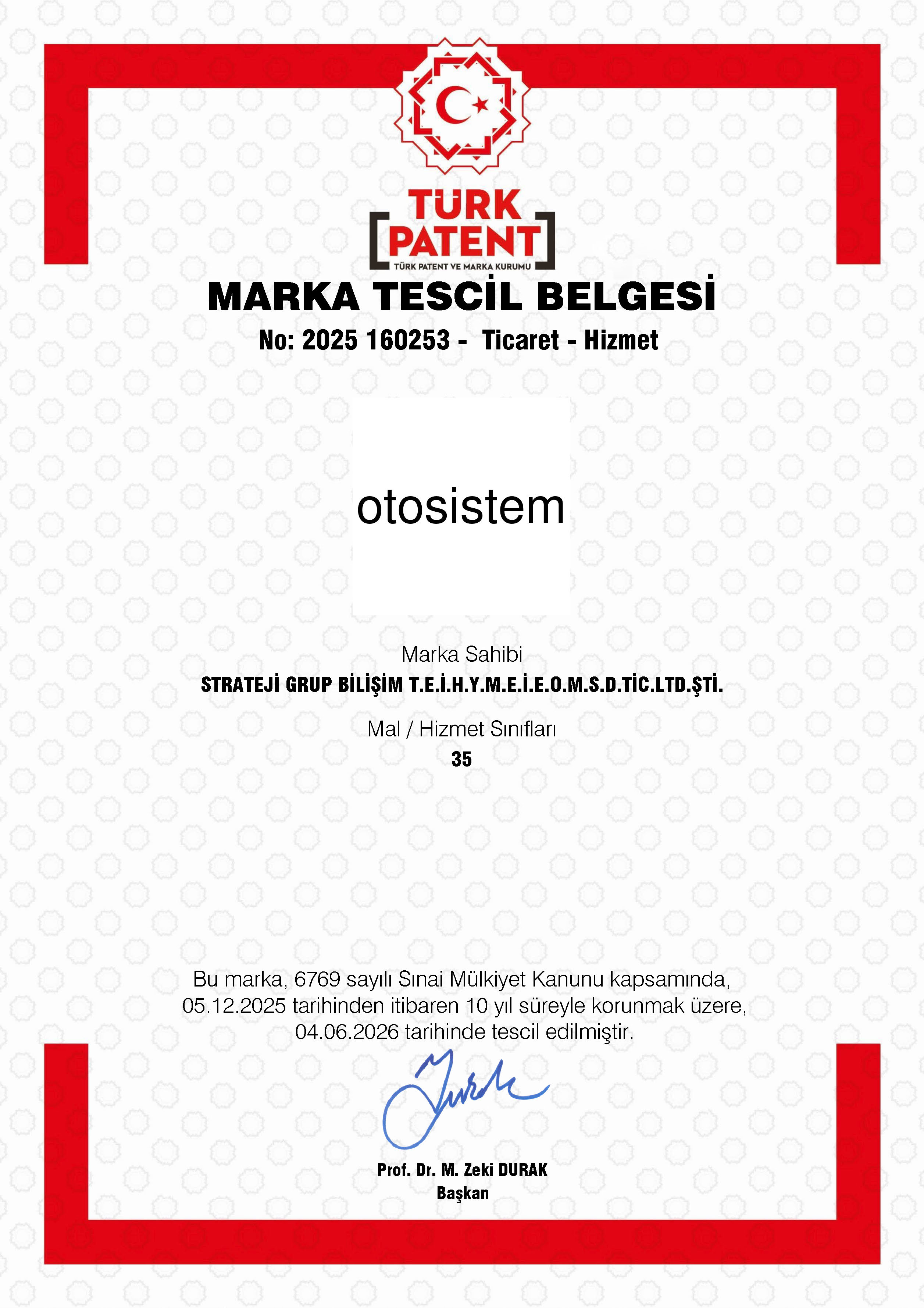 Otosistem — Marka Tescilleri